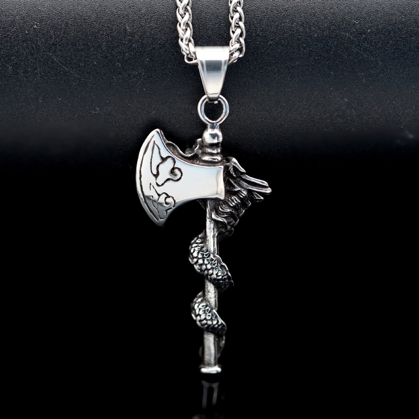 Steel Necklace – Statement Viking Dragon Pendant With Double-Sided Coiled Dragon Cloud Pattern For Men