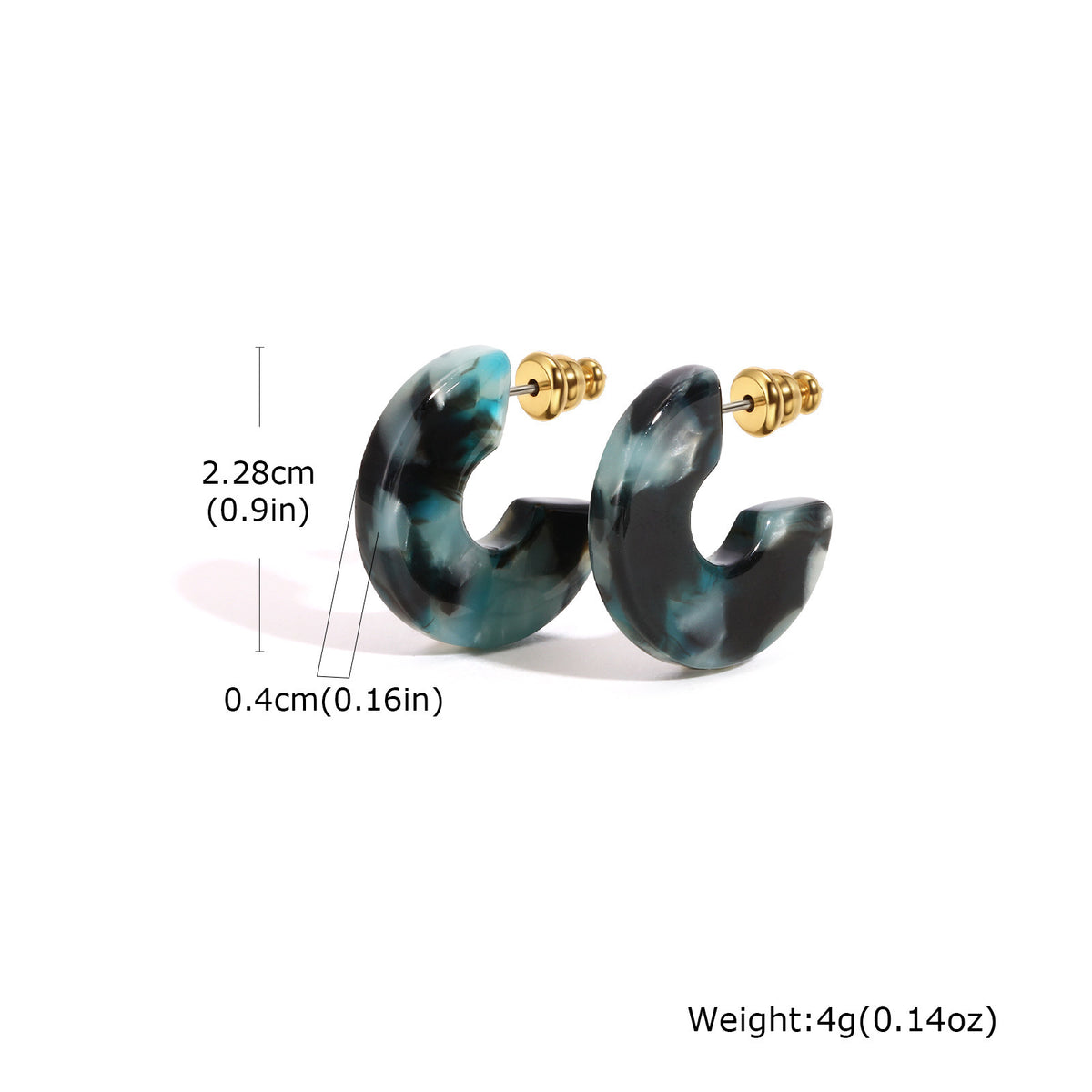 Dark Teal Marbled Resin Open Hoop Earrings