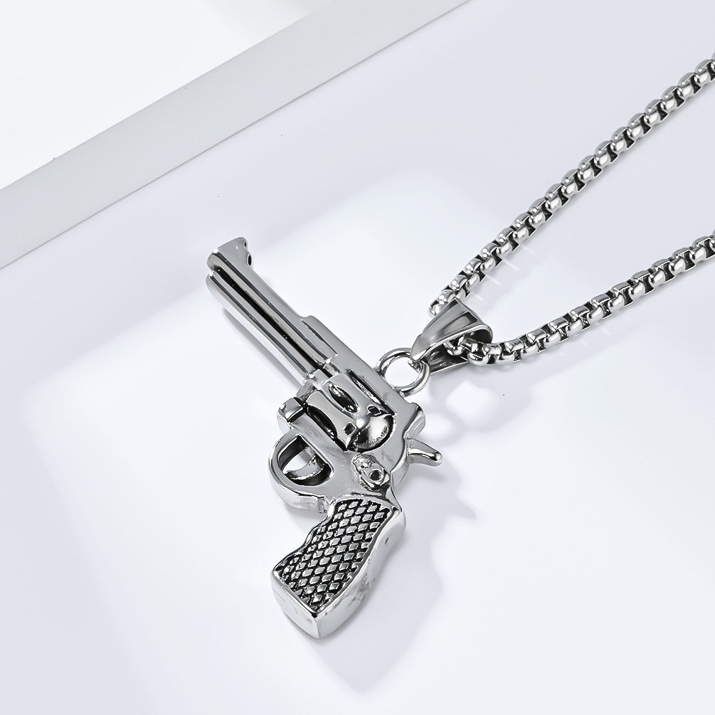 European and American Hip Hop Titanium Steel Revolver Necklace