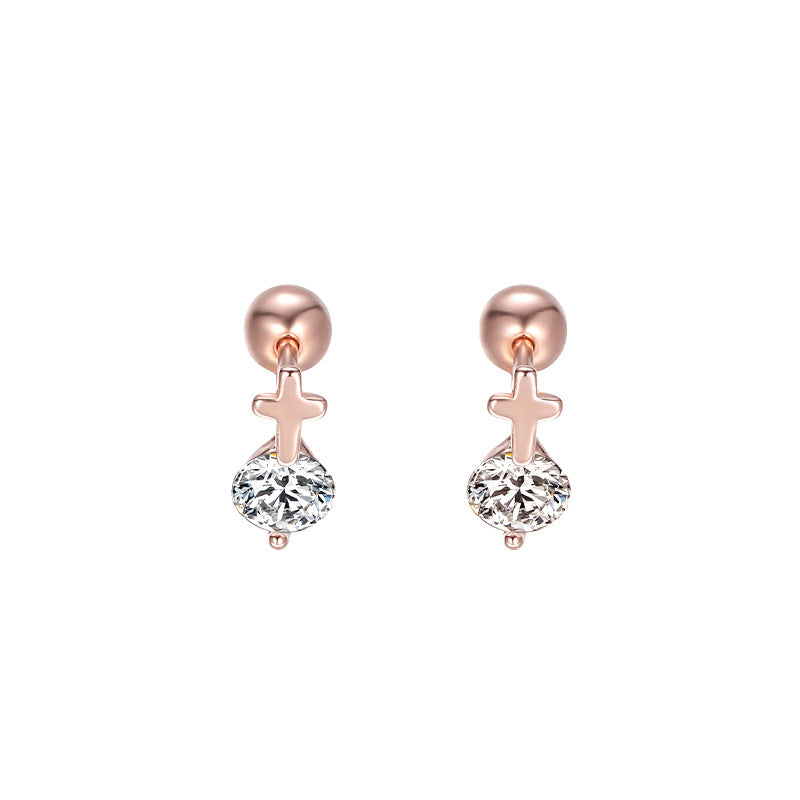 Cross Inlaid 925 Sterling Silver Women's Earrings