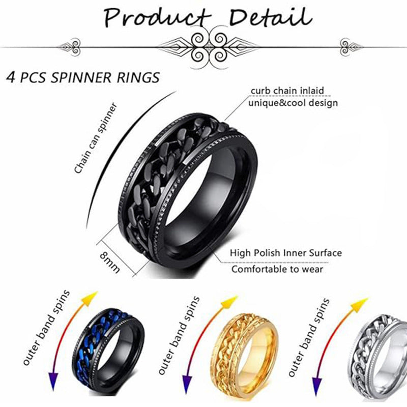 Decompression Ring Set Titanium Steel Twelve Piece Unisex Planderful Everyday Genie For Stress Relief And Protection