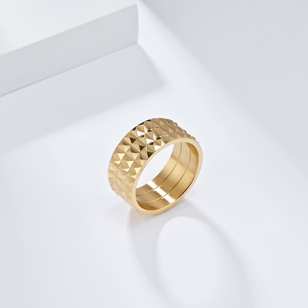 European And American Style Rhombus Lattice Stainless Steel Ring For Men And Women