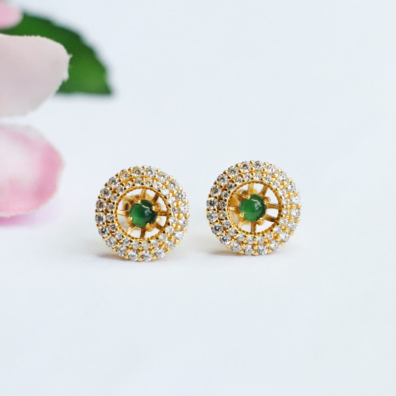 Icy Green Jadeite Ferris Wheel Stud Earrings