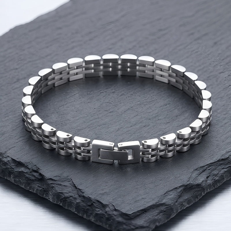 Japan & Korea Business Watch Chain Five Baht Strap Chain Stainless Steel Unisex Bracelet