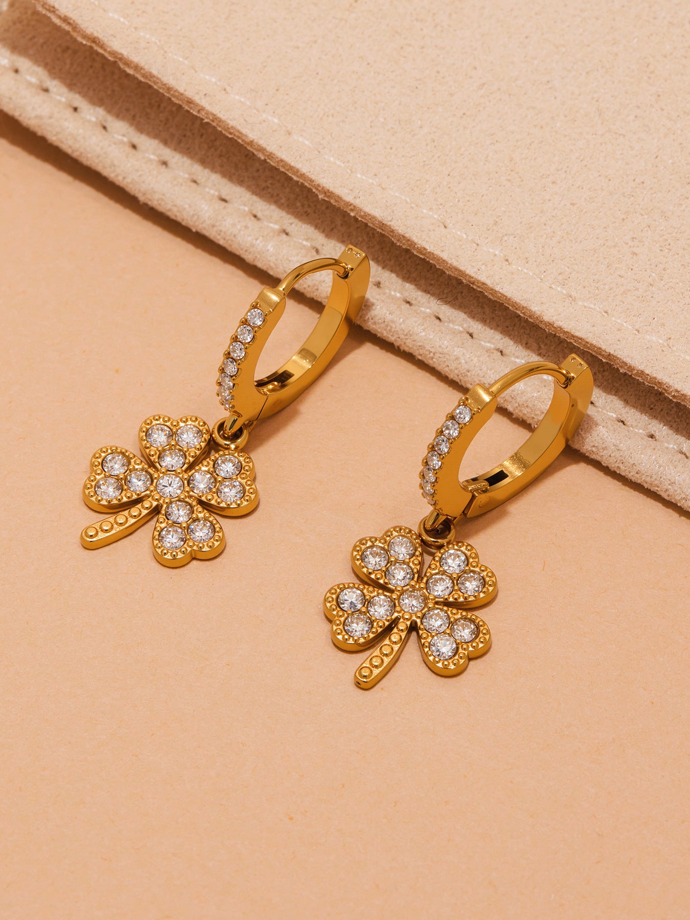 Planderful Four Leaf Clover Zircon Earrings Gold For Women