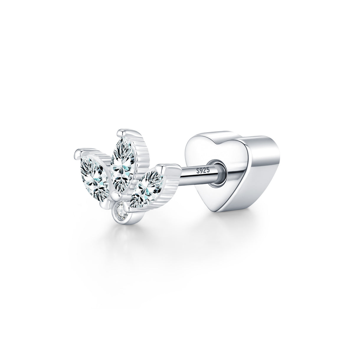 925 Sterling Silver Crown Heart Moissanite Threaded Stud Earring