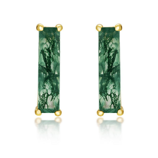 Planderful Everyday Genie Earrings – Simple and Fashionable Green Moss Silver-plated Agate with Aquatic Plants