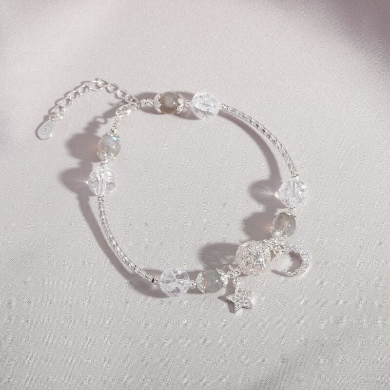 Elegant Crystal and Moonstone Bracelet with Sterling Silver Accents