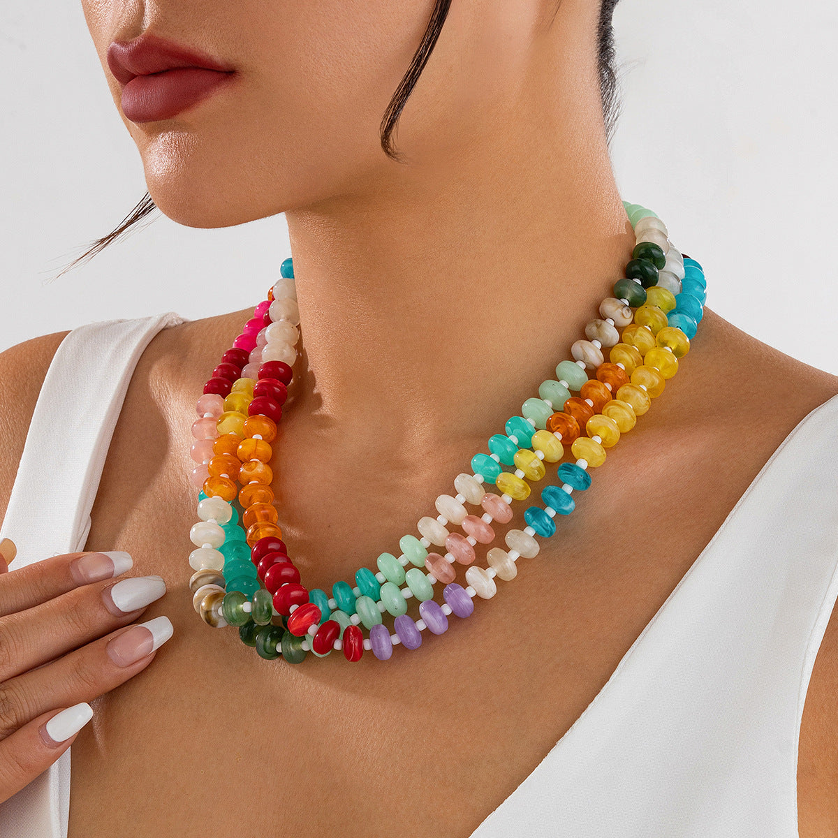 Rainbow Acrylic Beaded Necklace Collection