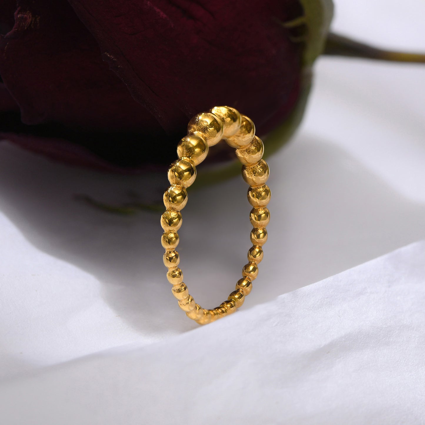 Rings Stainless Steel Round Beads Ring Gold Ladies Jewelry