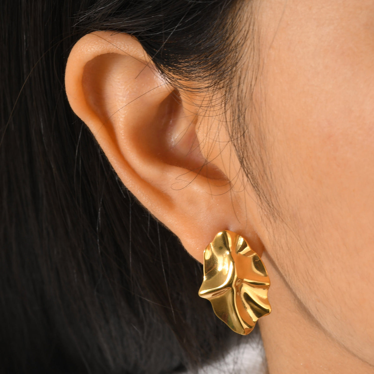 Sculptural Folded Metal Stud Earrings — Gold