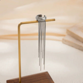 Planderful Vienna Verve Stainless Steel Ear Clip Statement With Long Tassel Chains For Non Pierced Ears