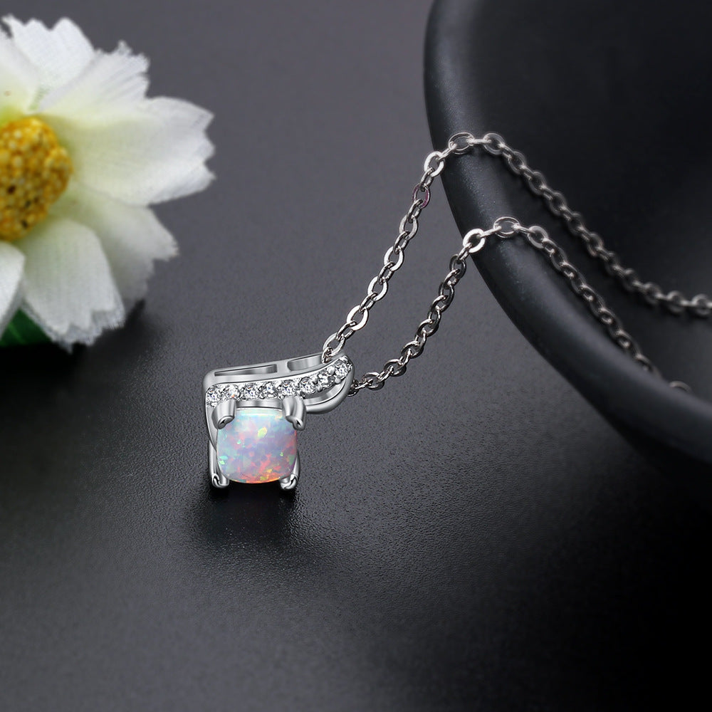 Planderful Jewelry Opal Necklace In Sterling Silver For Everyday Wear Korean Style