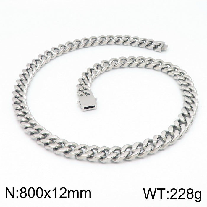 Stainless Steel Cuban Chain Bracelet, Rock Street Men's Vacuum Plated Four-Sided Grinding Square Necklace