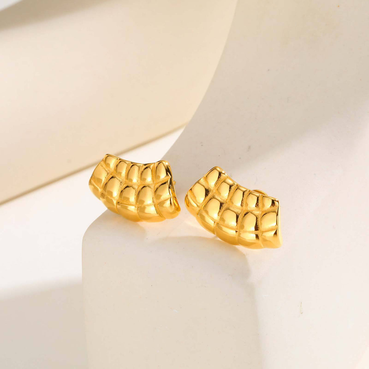 Gold-Tone Textured Fan Stud Earrings