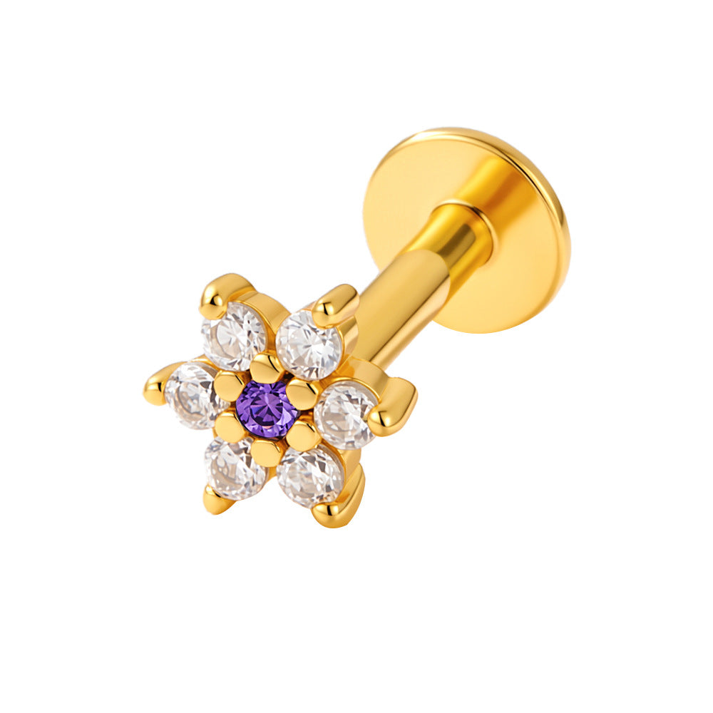 S925 Sterling Silver Star Flower Inlaid Zircon Cartilage Spiral Puncture Stud Earrings Stacked