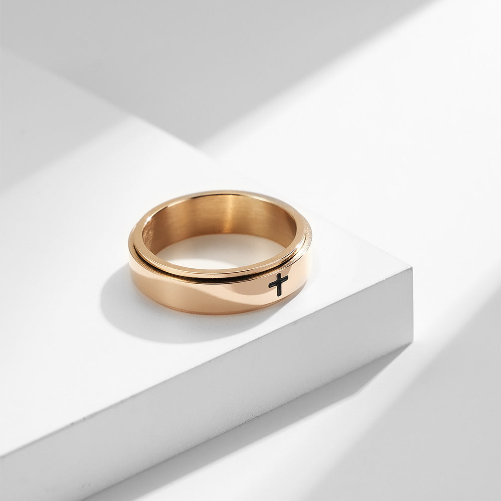 Planderful Rotating Cross Ring Steel Unisex Jewelry For European And American Weddings And Engagements Statement