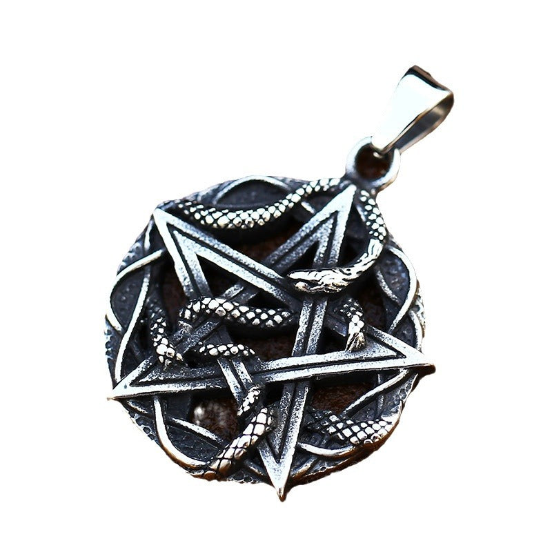 Retro Stainless Steel Star Snake Pendant - Personalized Men's Titanium Steel Jewelry for Wholesale