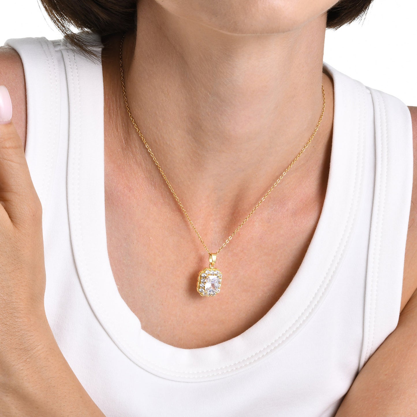 Copper Square White Zircon Necklace Women's Metal Fashion Pendant