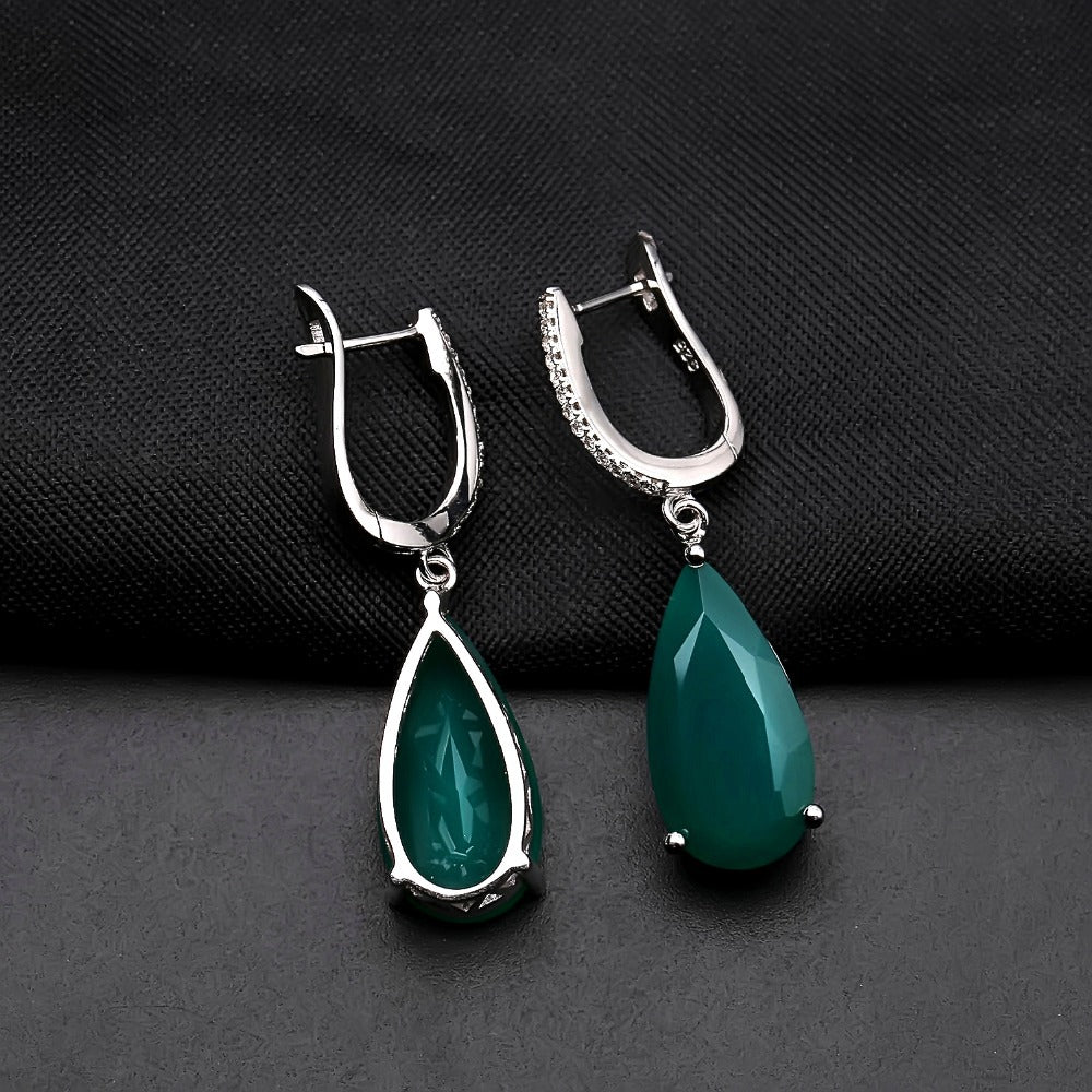 Solitaire Pear Shape Natural Gemstone Silver Drop Earrings