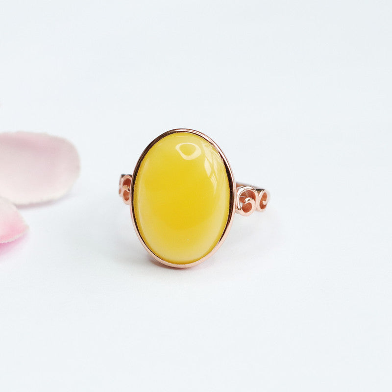 Planderful Collection Fortune's Favor Adjustable Beeswax Amber Silver Ring