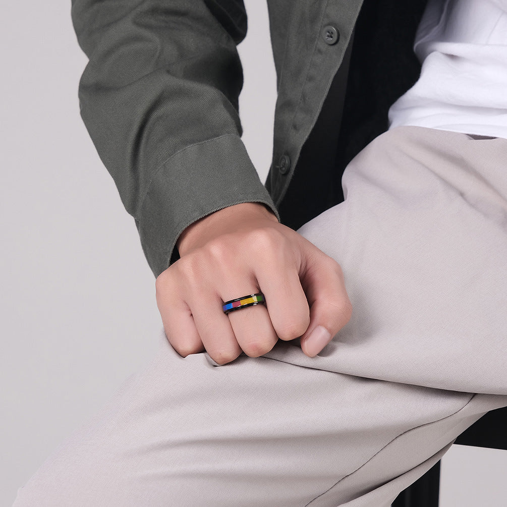Rotatable Stainless Steel Rainbow Ring For Men Wholesale