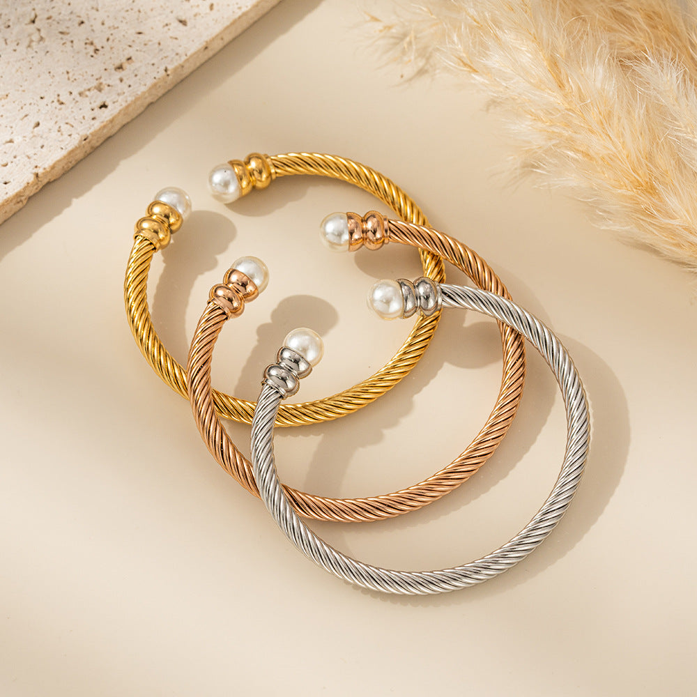 Stainless Steel Bracelet With Pearl Twist Design For Women By Planderful Everyday Genie