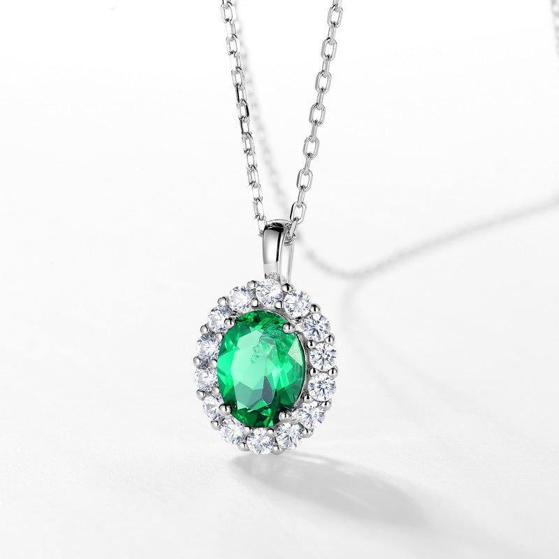 S925 Sterling Silver Lab-Grown Gemstone Pendant Necklace