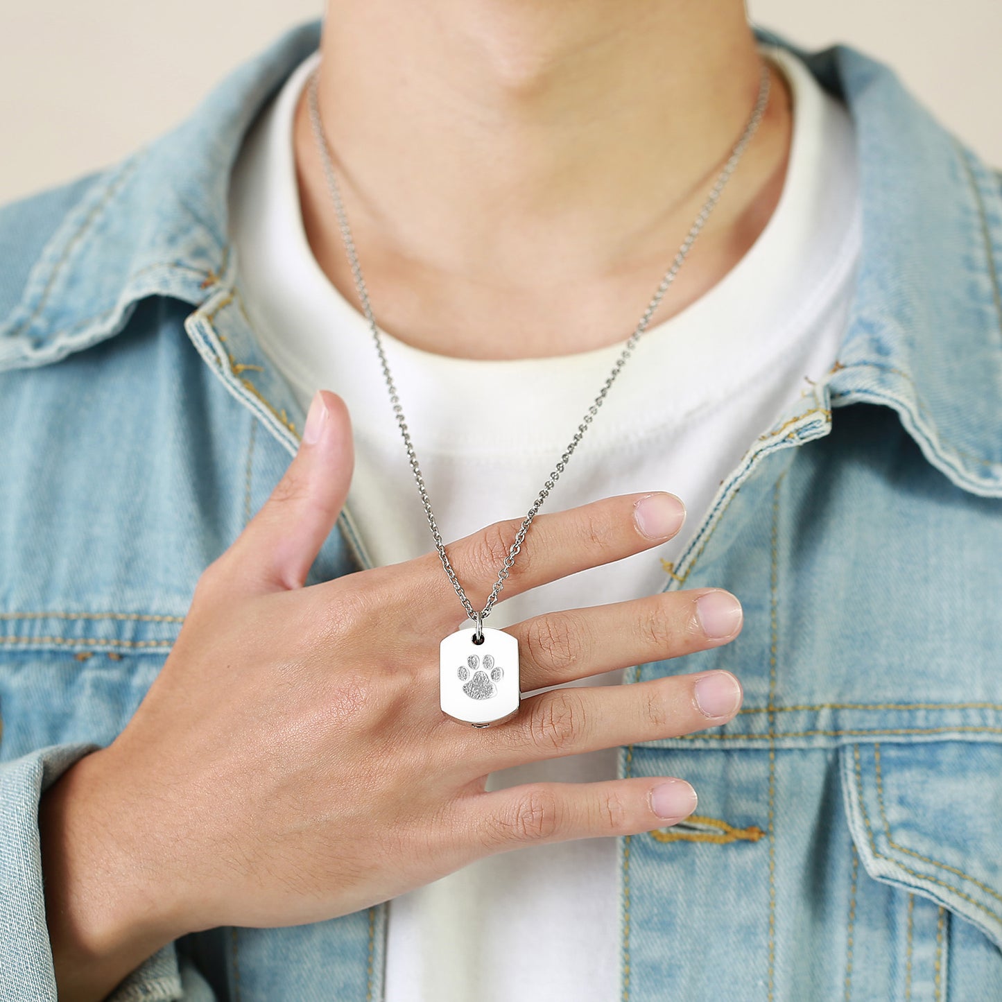 Stainless Steel Dog Paw Urn Openable Pendant Black Necklace