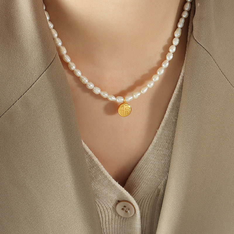 Luxe Golden Double Happiness Pearl Necklace