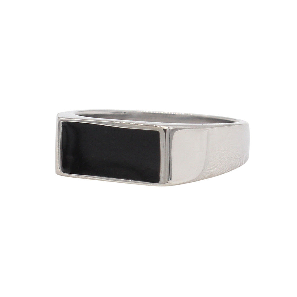 Planderful Titanium Steel Ring For Men Unisex Black Rectangular Design Durable Statement