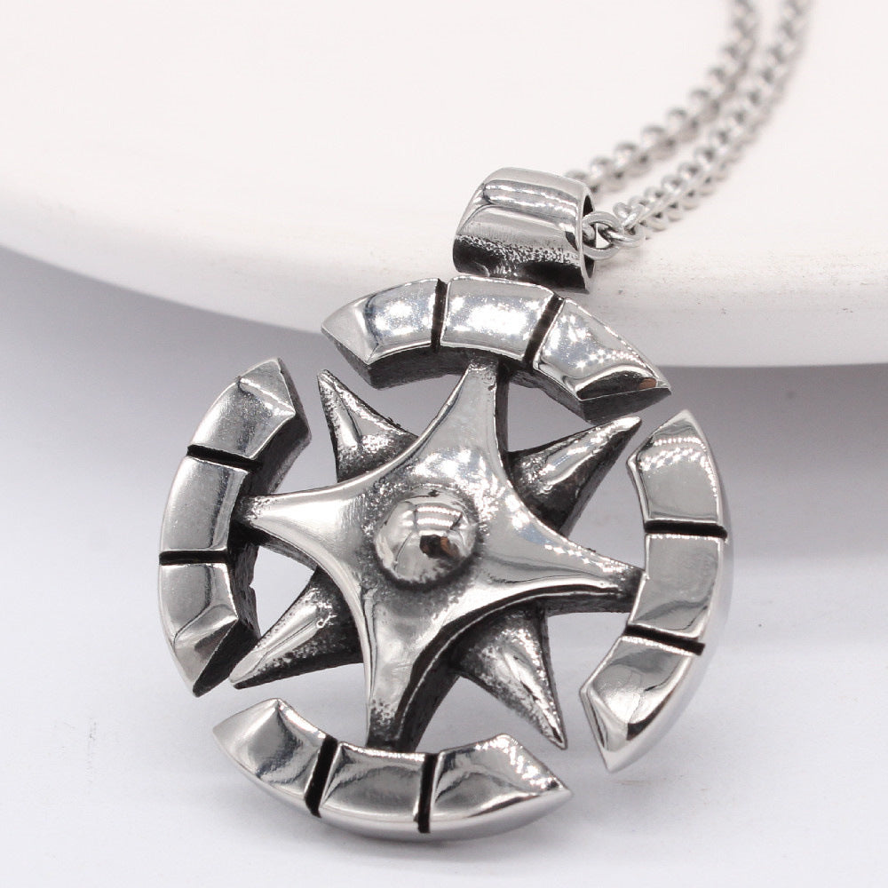 Planderful Retro Compass Pendant For Men And Women Titanium Steel Unisex Protection Statement Jewelry