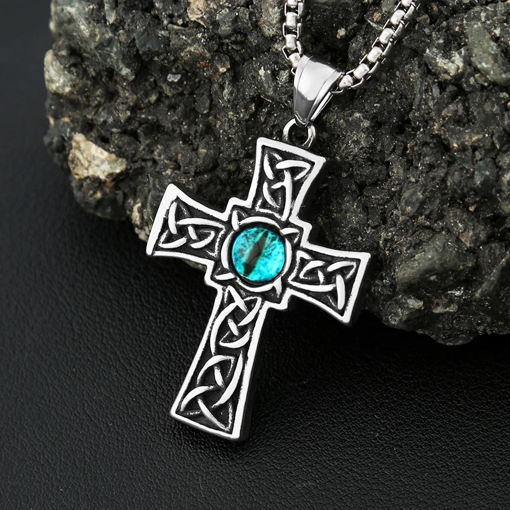 Vintage Cross Viking Stainless Steel Men's Pendant Necklace