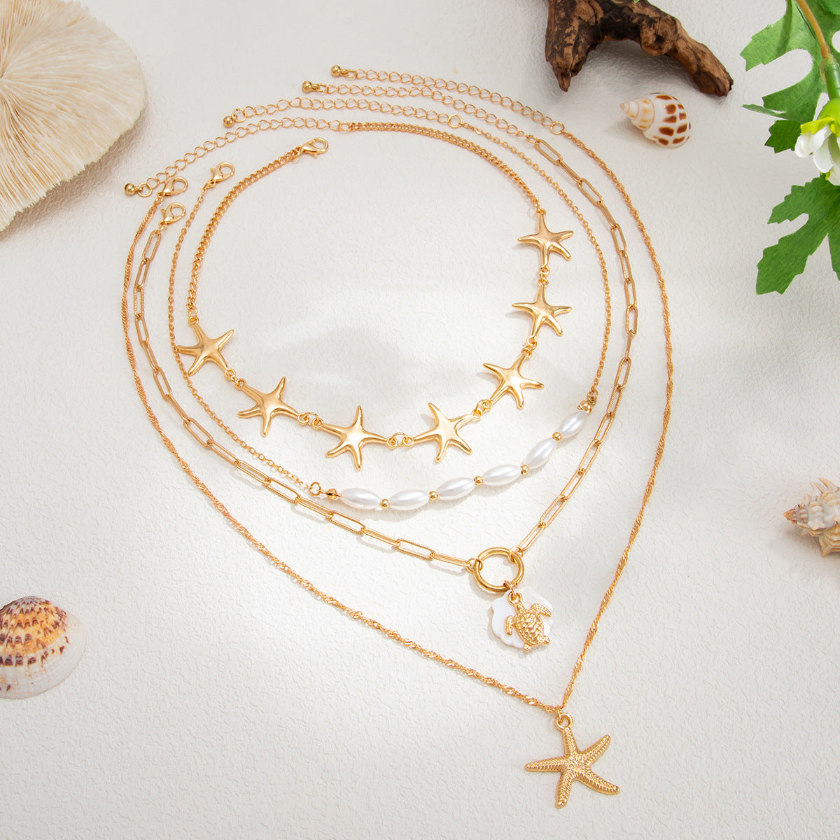 Starfish, Turtle & Pearl-Style Layered Necklace