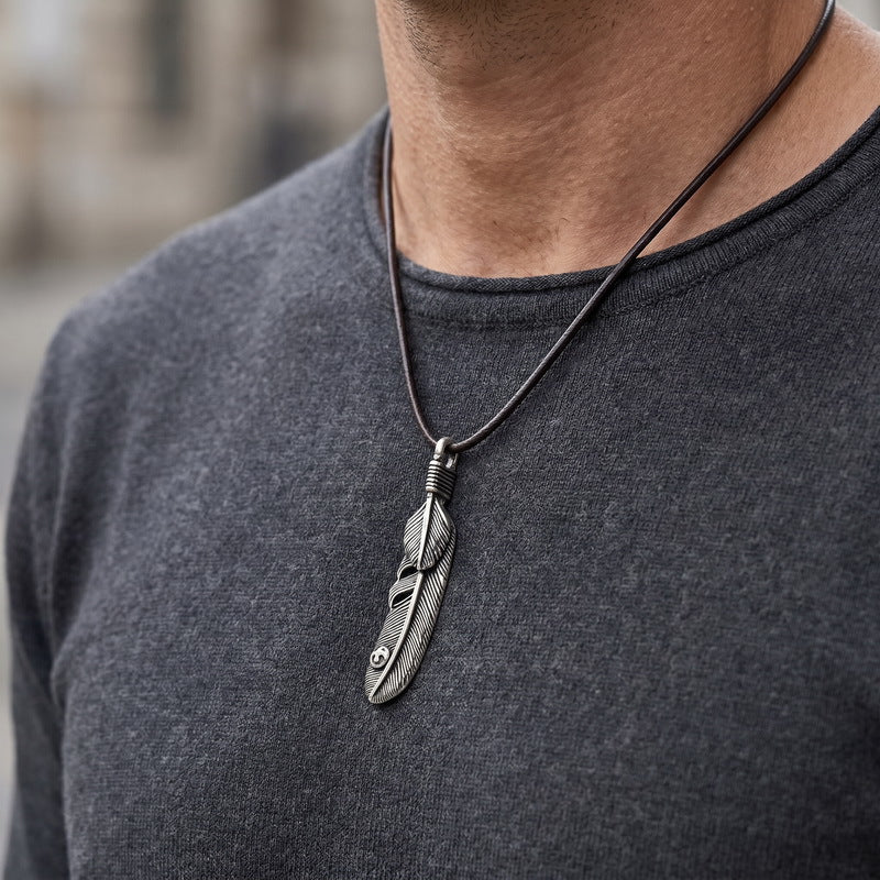 Retro Style Feather Wings Pendant Indian Style Eagle Claw Feather Angel Wings Stainless Necklace