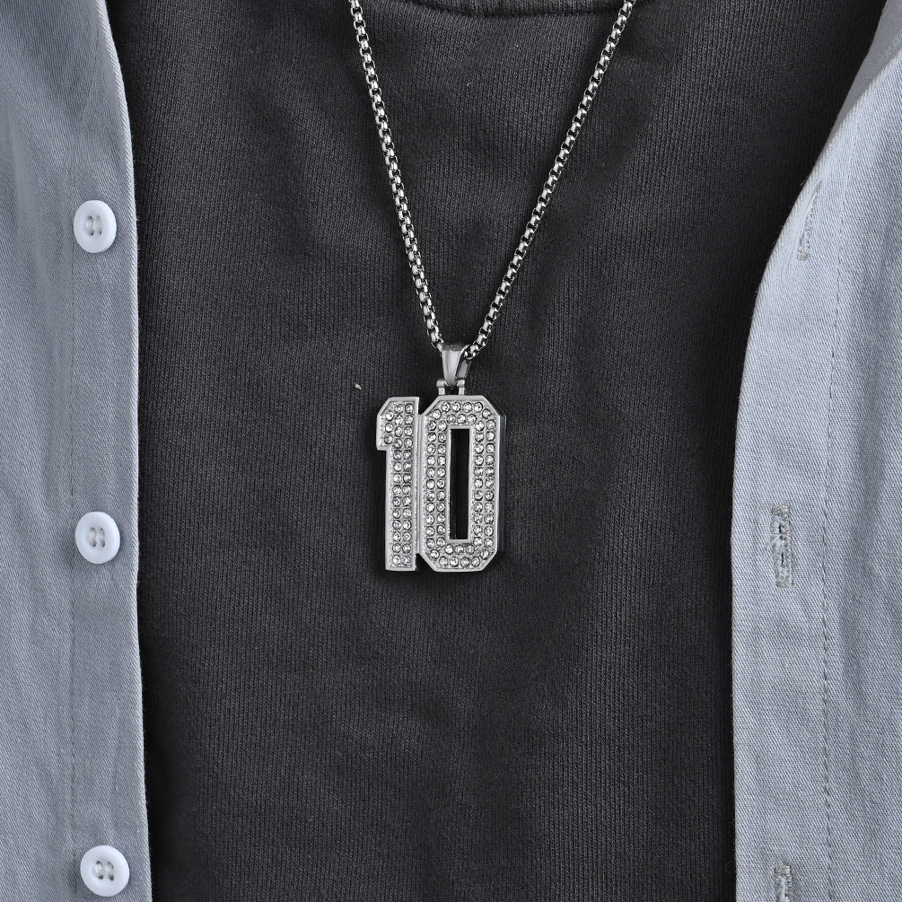 Planderful World Cup Jersey Number Necklace Stainless Steel With Zircon Pendant For Sports Fans