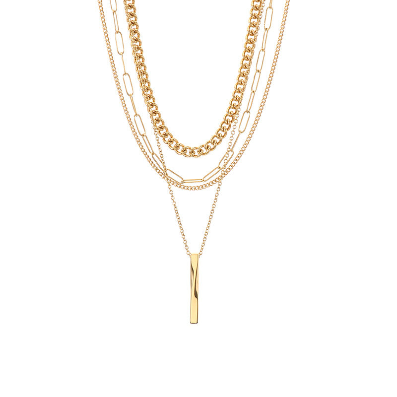 Hipsters Wear Multi-Layer Chain Necklaces, High-End Twisted Metal Rods, Small Gold Bars, Stainless