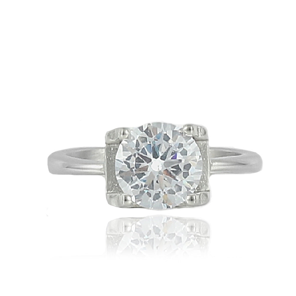 Titanium Steel Ring with European, American, and Korean White Stone Inlay - Stylish Gift for Women, Adjustable Size 5-9