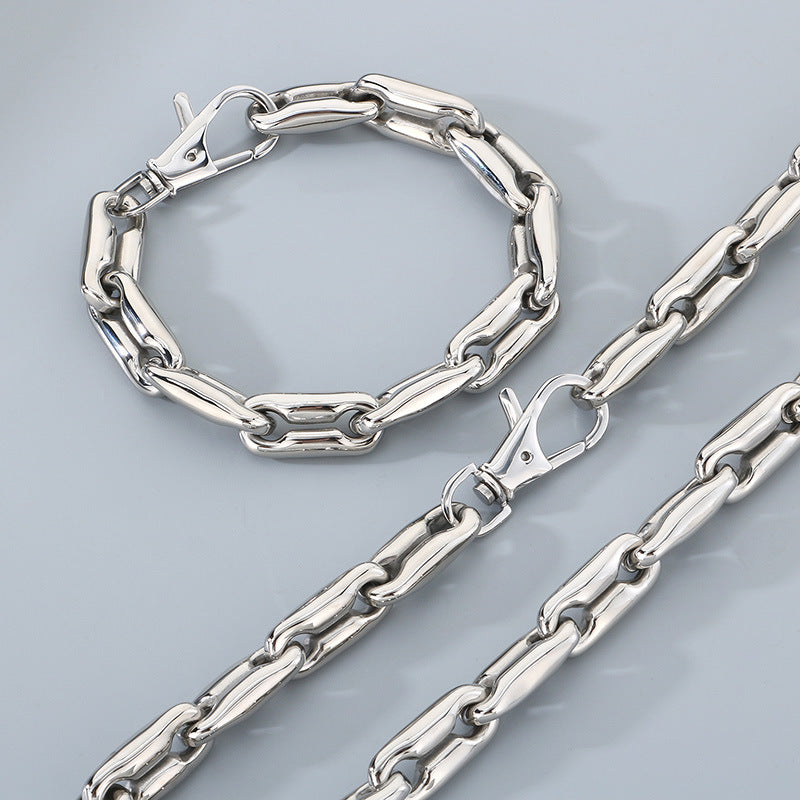 Hip Hop Jewelry Set Titanium Steel Necklace Bracelet Mens