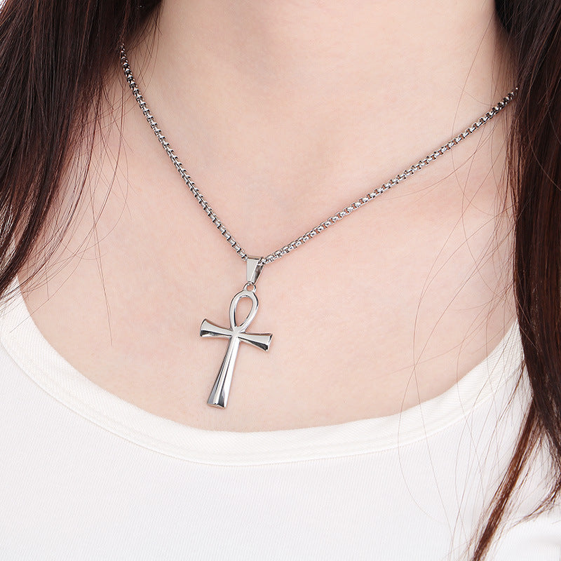 Planderful Anka Cross Necklace For Men Smooth Titanium