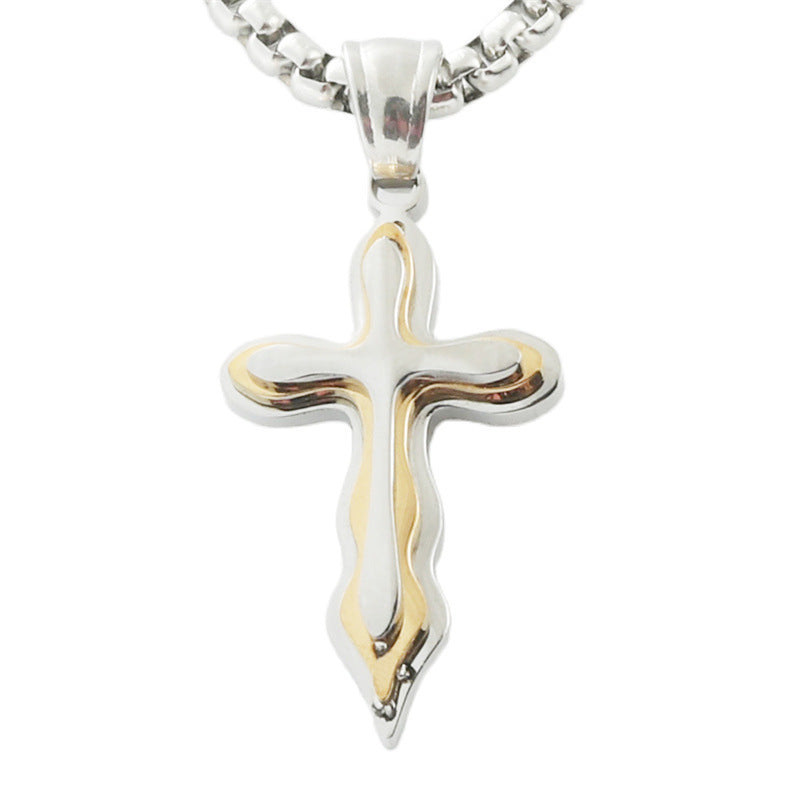 Stylish Titanium Steel Cross Pendant Necklace for Men - Personalized Retro Design