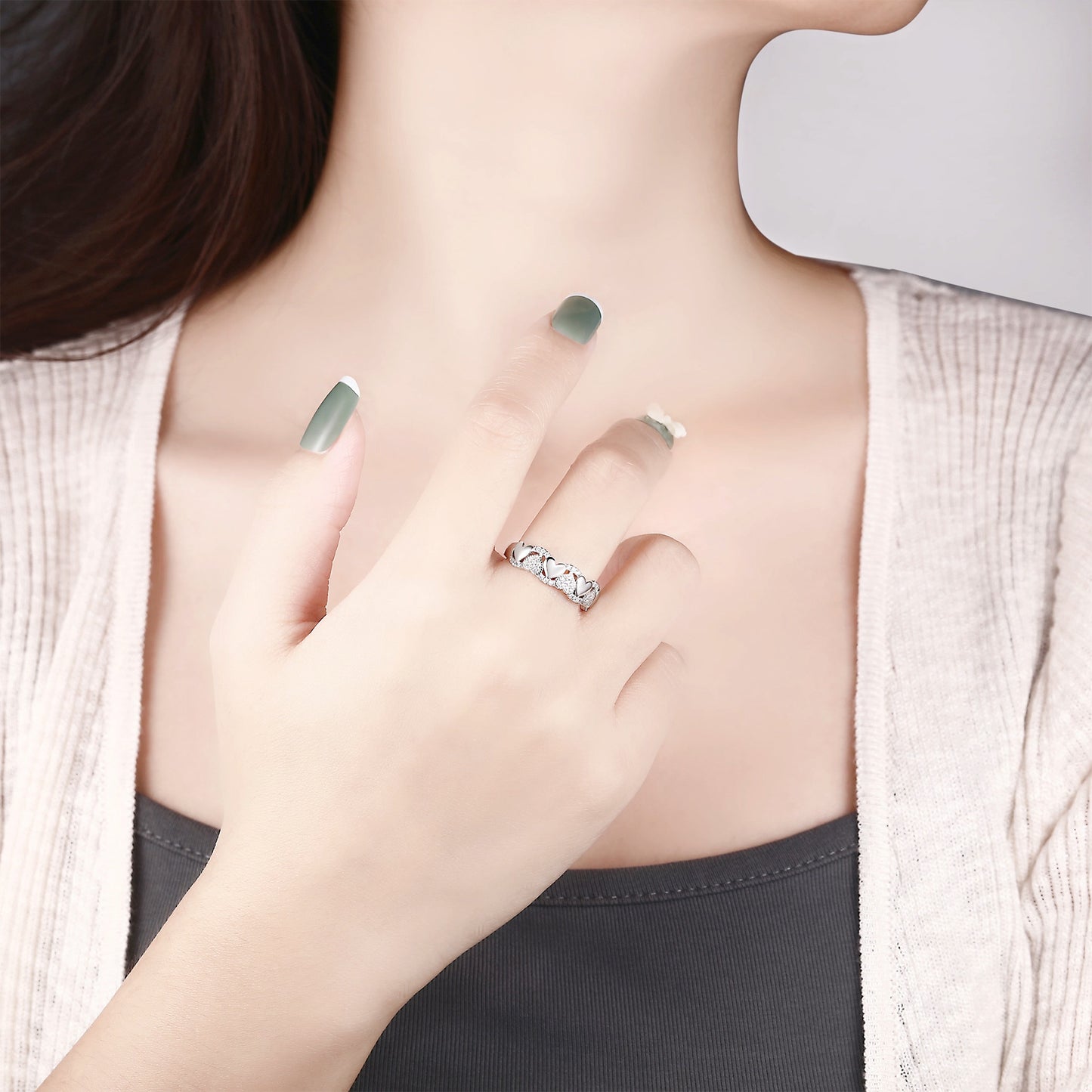 Cross-Border S925 Sterling Silver Heart-Shaped Ring for Women