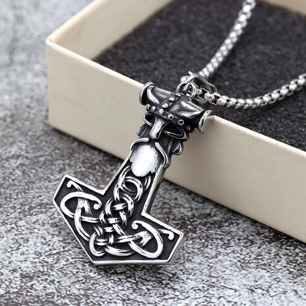 Planderful Nordic Viking Pendant For Men Stainless Steel Single Sided Necklace With Retro Style