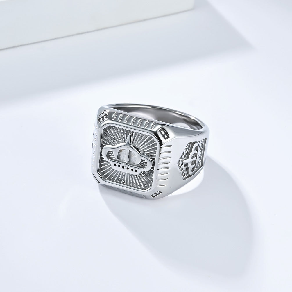 Planderful Personalized Crown Ring for Men Stainless Steel Titanium Alloy Bold Gift for Him Sizes 8 to 12