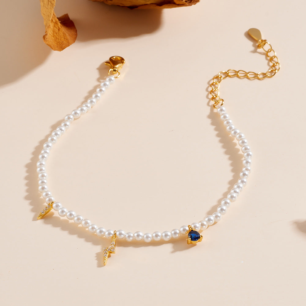 S925 Sterling Silver Pearl Bracelet French Retro Elegant
