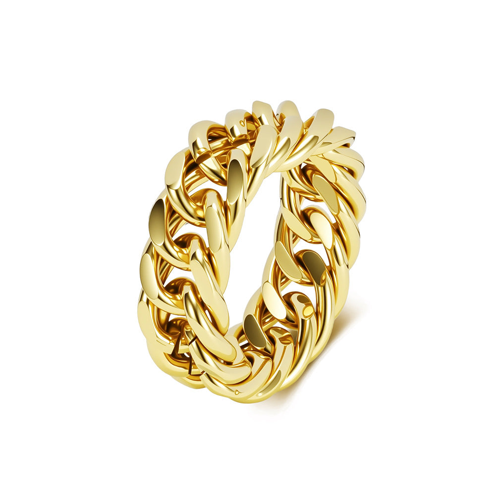 Planderful Stainless Steel Cuban Chain Ring Everyday Genie Unisex Hip Hop Fashion High End Statement Jewelry