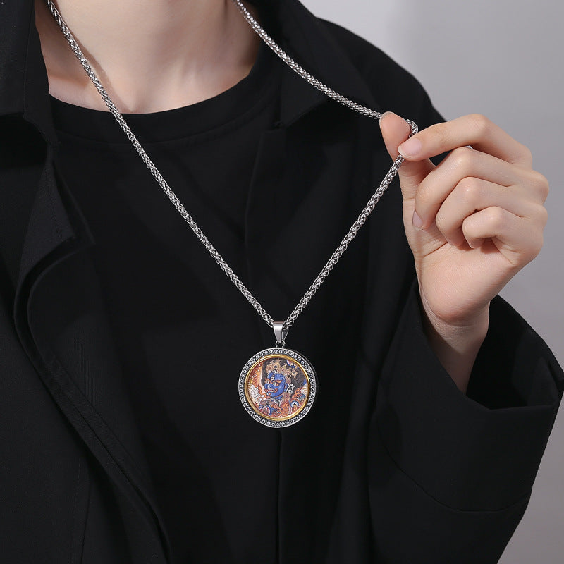 Zircon Necklace – Vintage Tibetan Thangka Pendant
