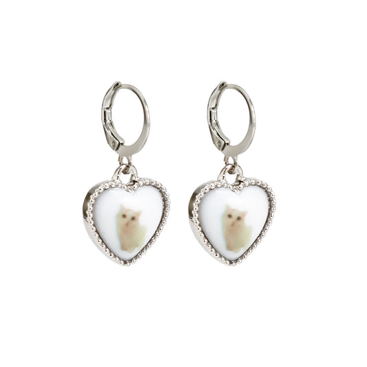 Creative Acrylic Heart-shaped Stud Earrings with Animal Designs for Women