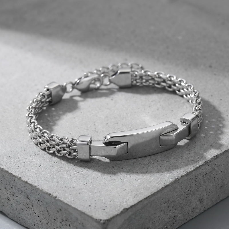 Style Rectangular Plate Mesh Chain Titanium Steel Bracelet Geometric Curved Bar