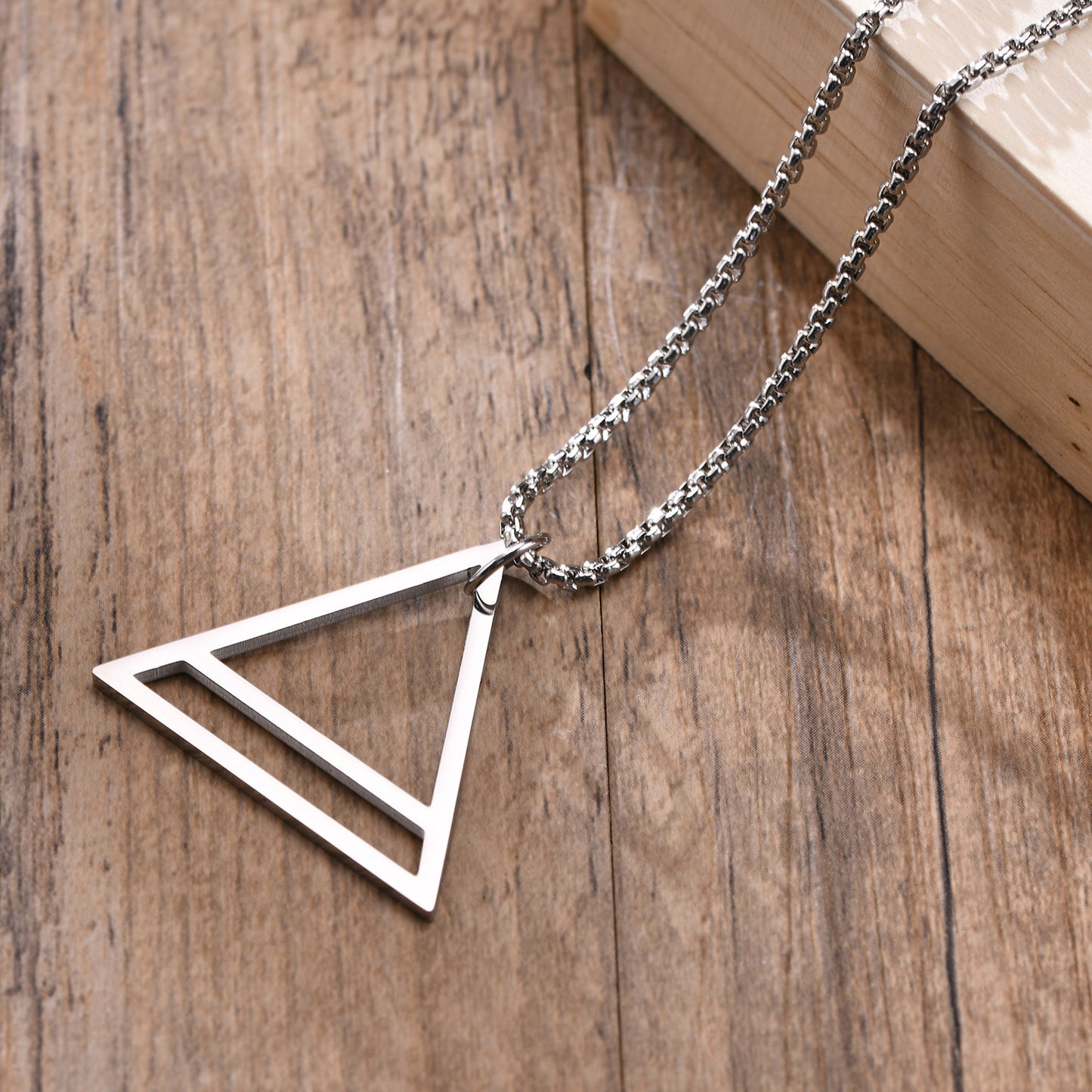 Simple Geometric Shape Stainless Steel Hollow Triangle Pendant Steel Color Men for Men